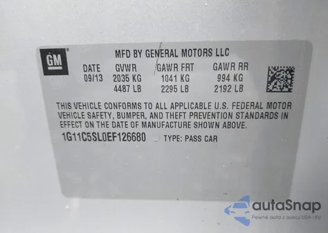 2014 Chevrolet Malibu 1Lt из США, поврежденный, VIN 1G11C5SL0EF126680